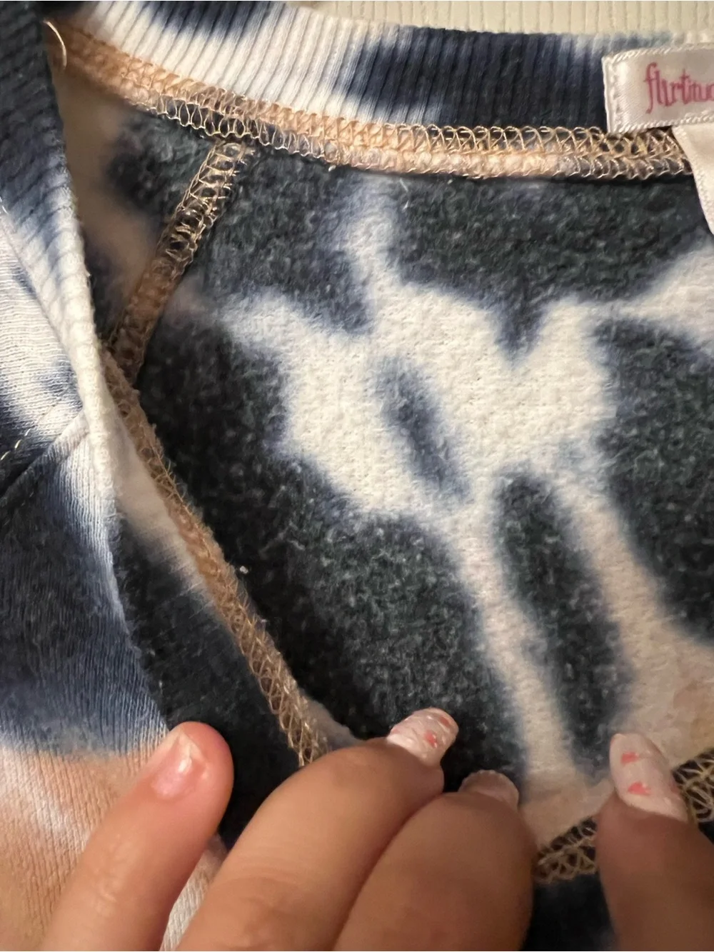 flirtitude Active Tie-Dye Pullover in Navy, Cream & Tan - Picture 4 of 4